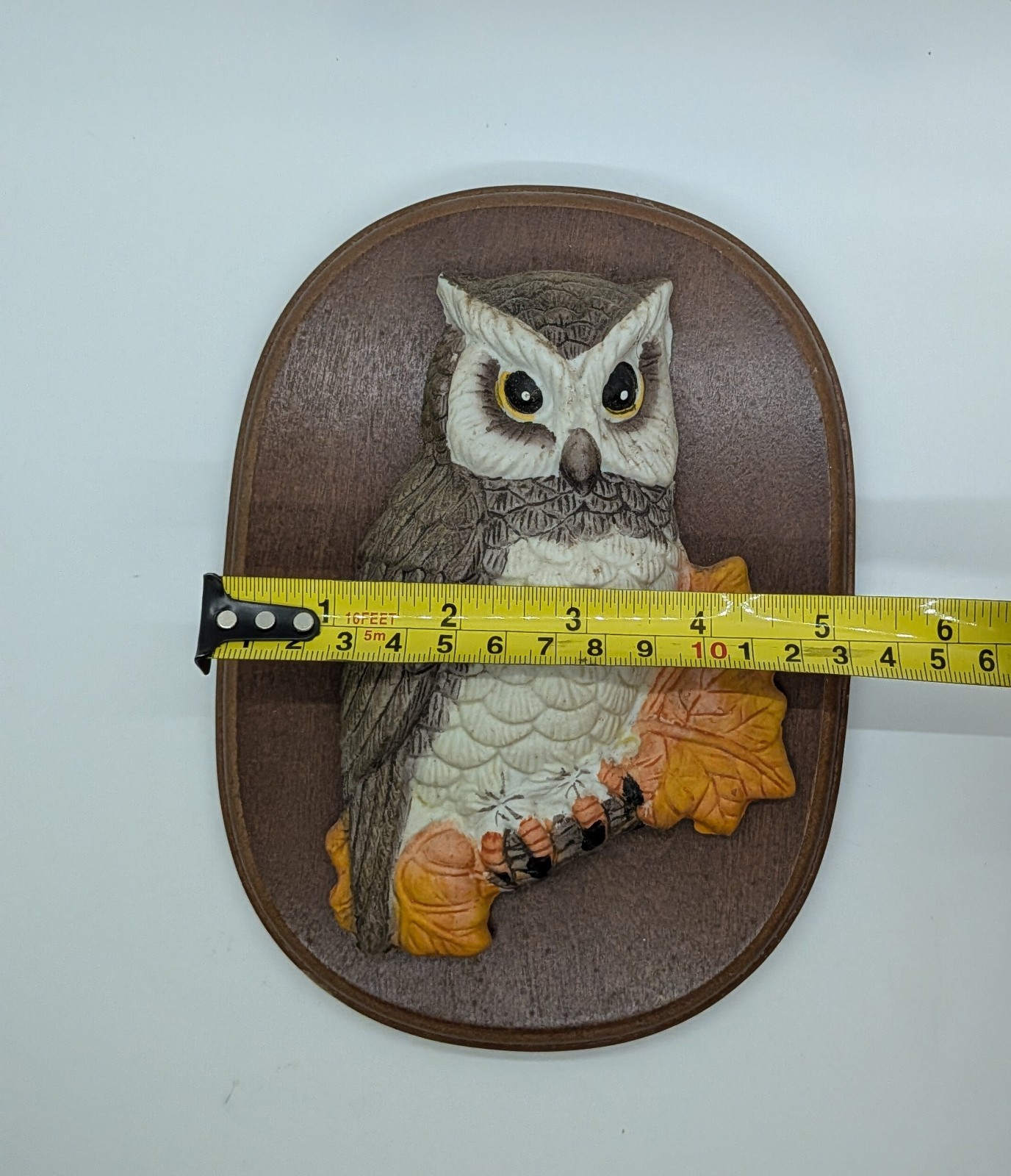 VTG Owl Wall Plaque Set of 2 – Oval, Ceramic & Wood, 3D Effect 1960’s Decor