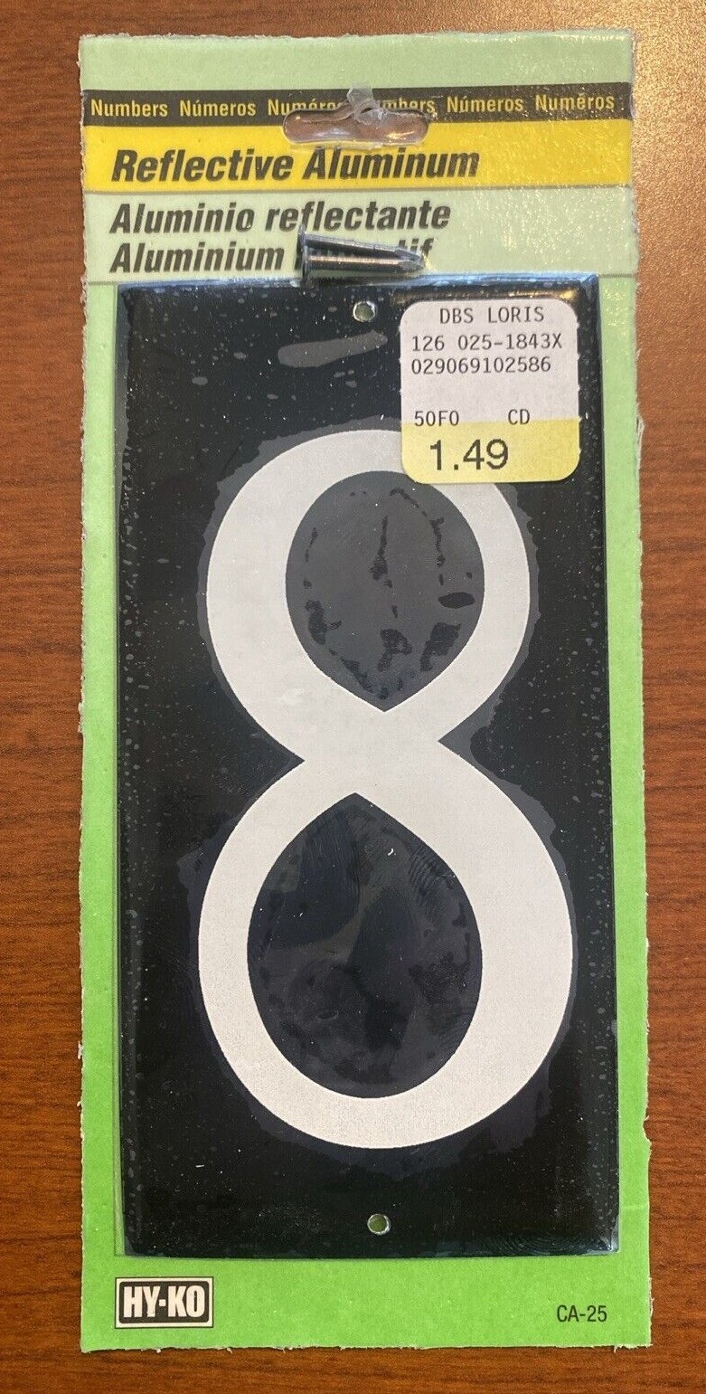 HY-KO Reflective Aluminum 3-1/2″ Numbers 0, 2, 3, 4, 6, 7, 8, 9 Size 5″ x 2 1/2″