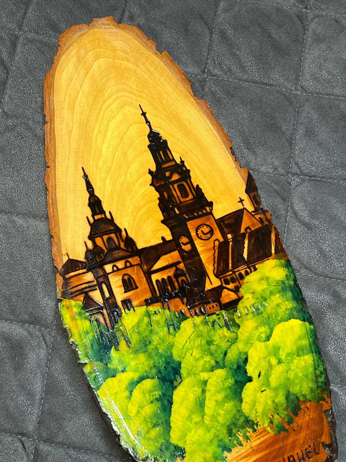 15″ Wood Slab Slice Art Wawel Cathedral Krakow Poland Wall Hanging Plaque