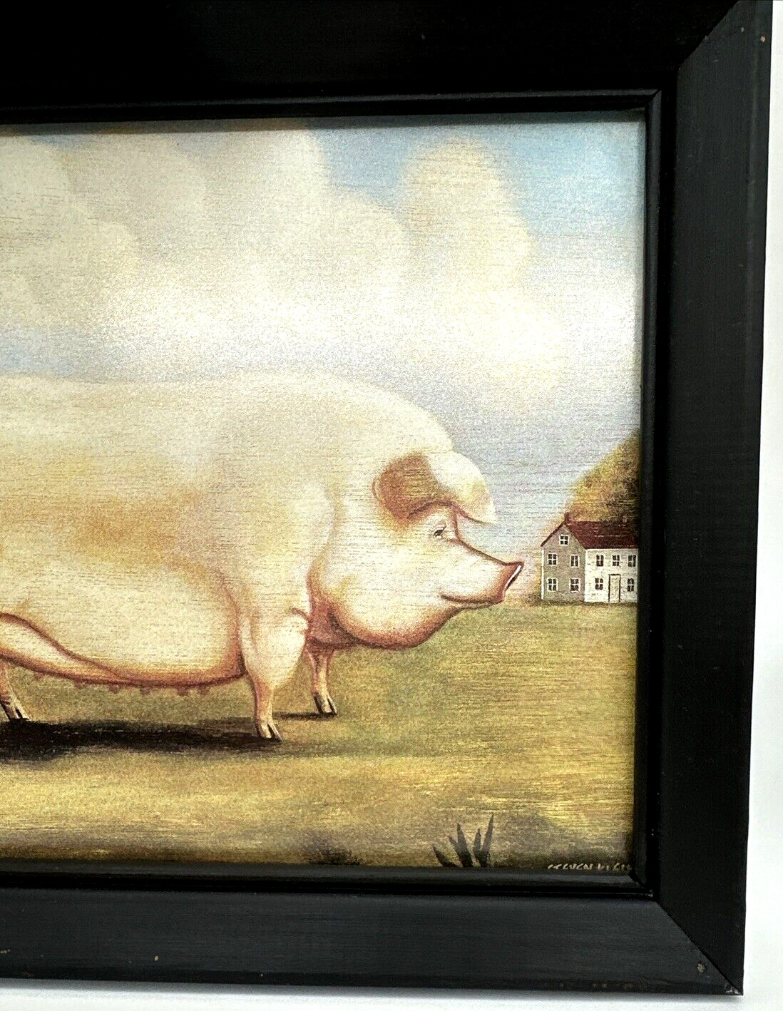 Barnyard Animal Wall Hangings, Lot of 2, Sheep/Pig, Wood Frame, used (BB7)