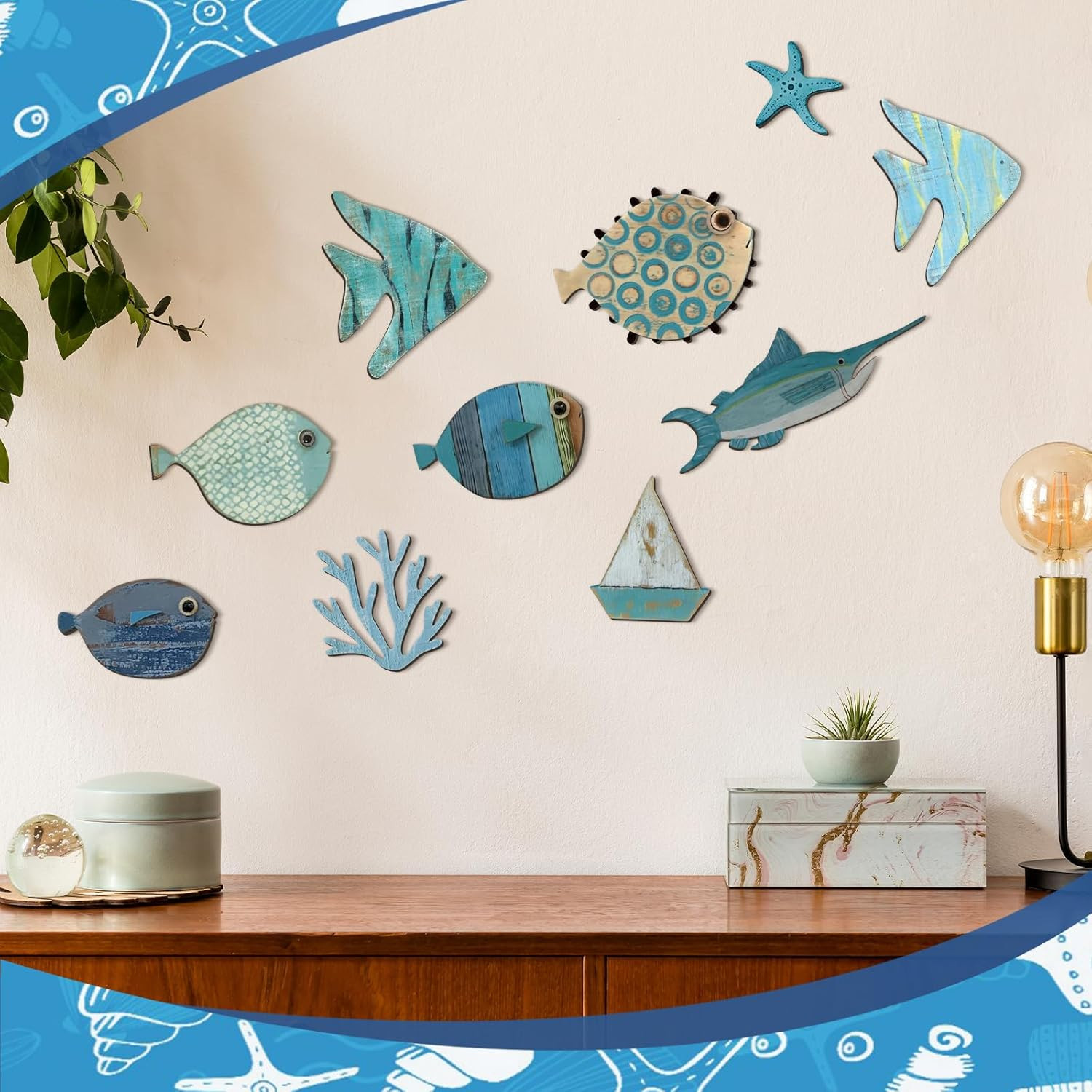 10 Pcs Fish Wall Decor Wood School of Fish Wall Decor Beach Theme