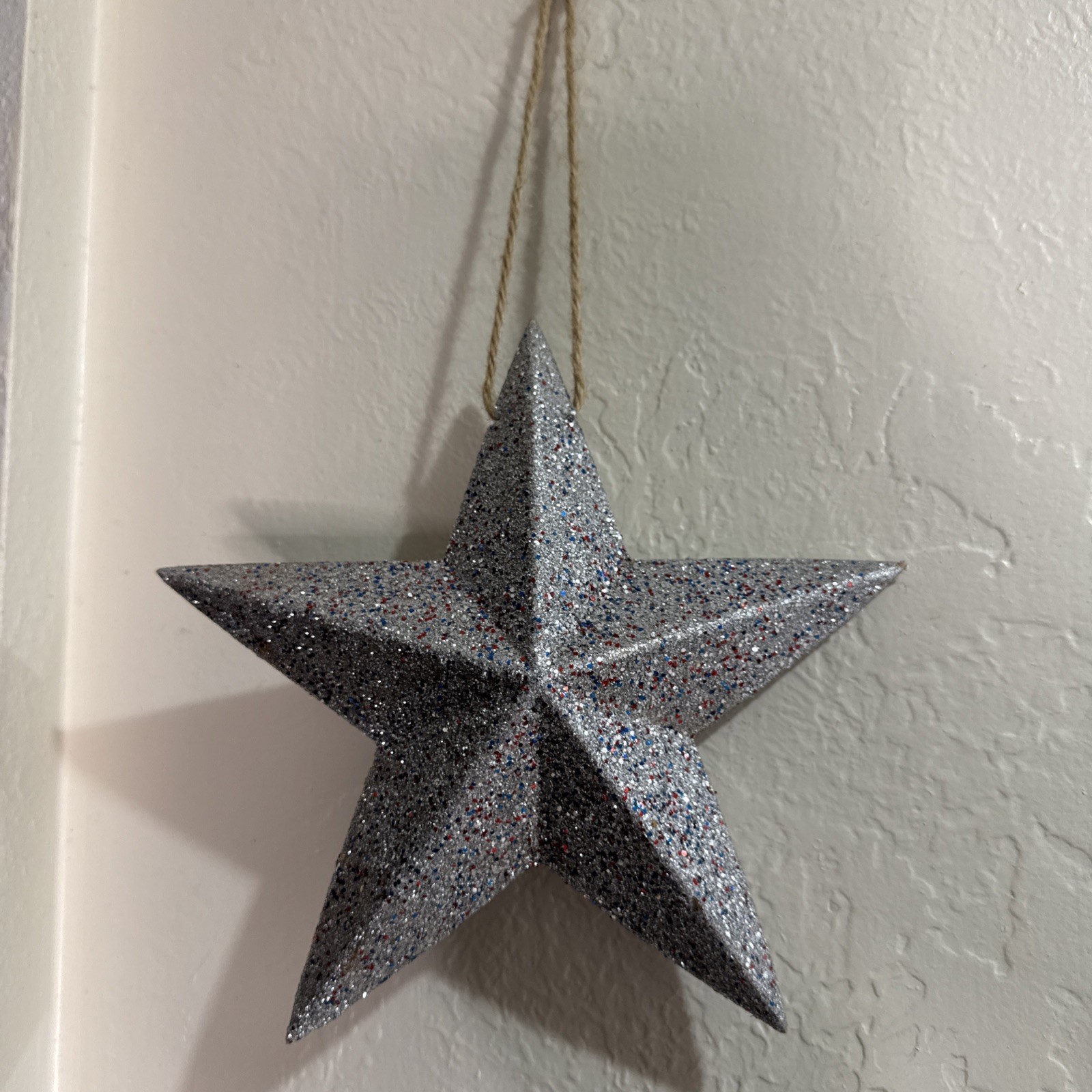 Decorative Glitter Hanging Stars 7” Set of 3 Red, Blue & Mixed Silver Decorative
