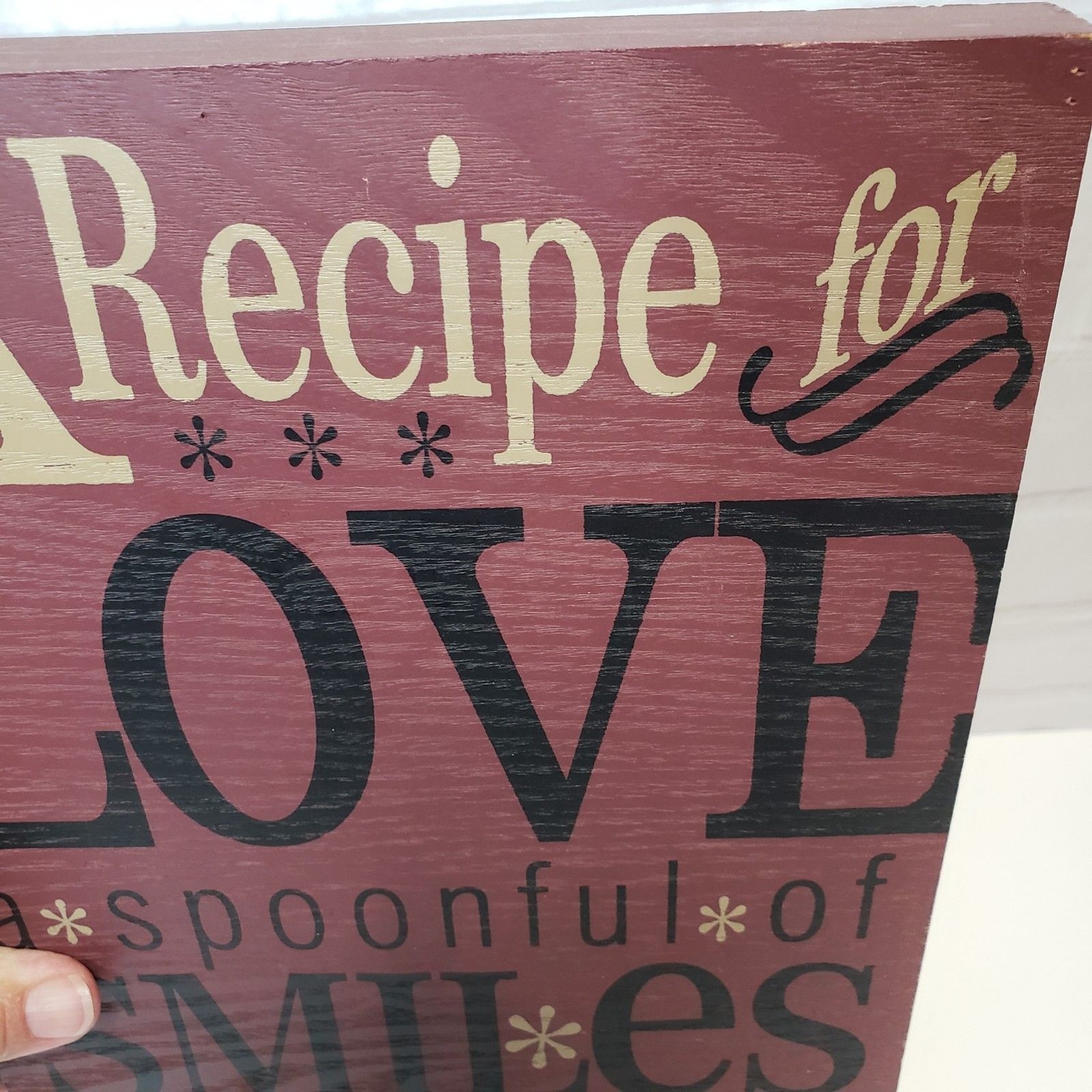Vintage Recipe for Love Sign Primitive Farmhouse Wall Decor Burgundy Plaque 14″