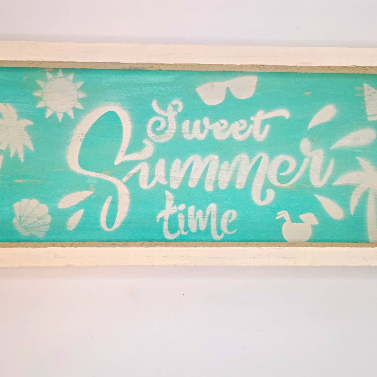 Handmade Wood Shadow Box Wall Sign “Sweet Summer time” Green /White Wash