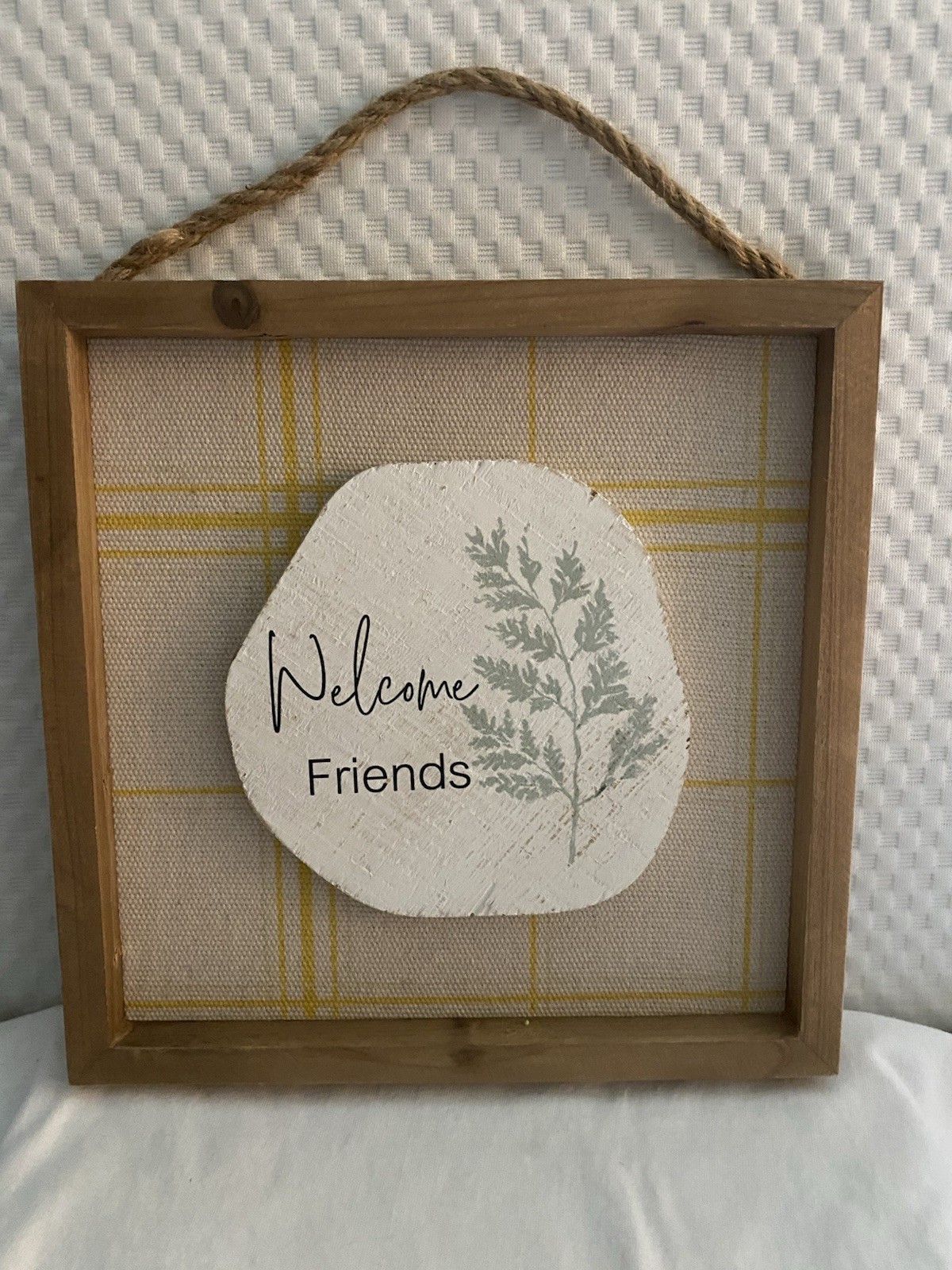 Welcome Friends Wooden Sign. Nature And Written On Stone