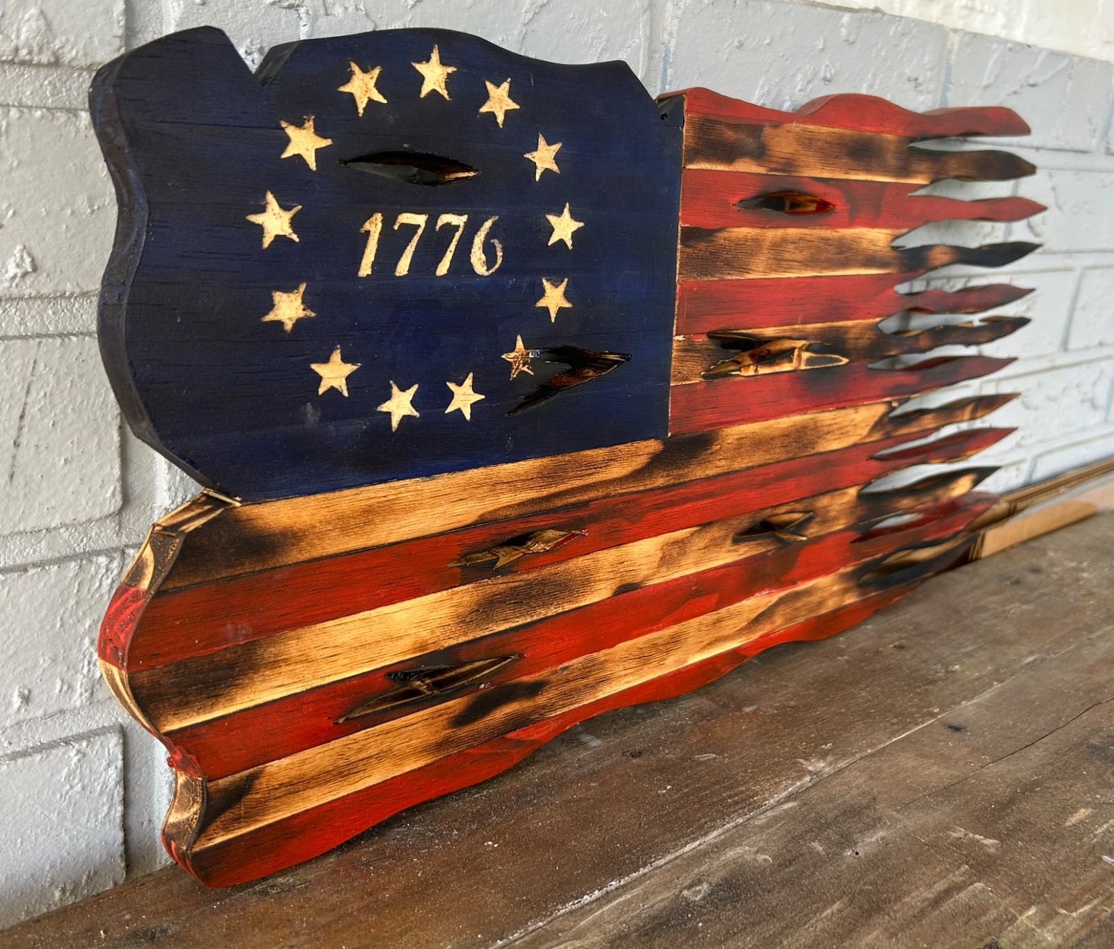 Rustic War Torn Rustic American Flag 11 x 22