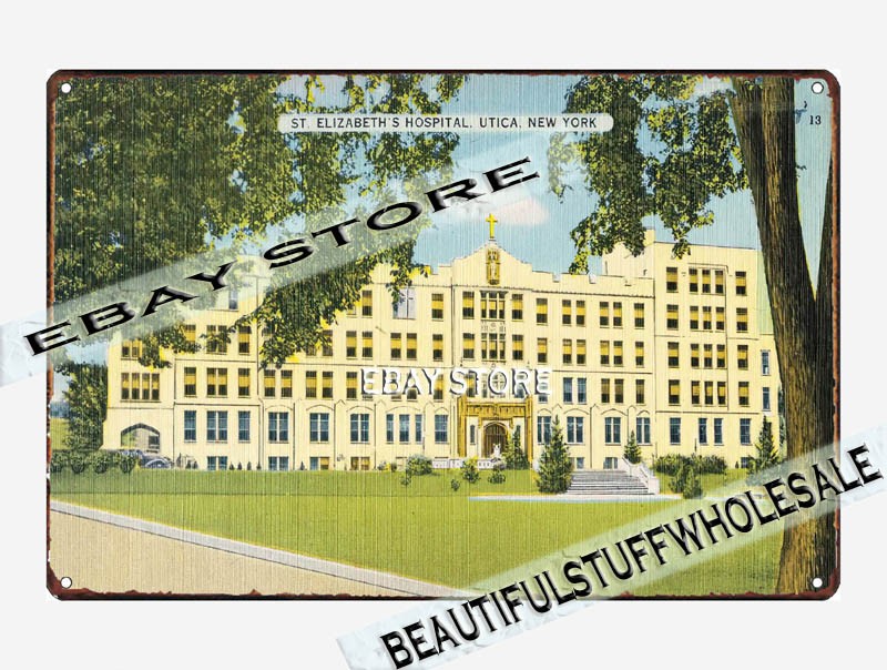 1930-45 St. Elizabeth’s Hospital, Utica, New York tin sign garage themed room