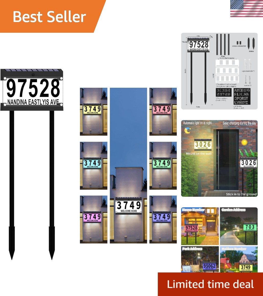 Acrylics Solar Address Numbers Sign for House with Double Stakes | Waterproof…