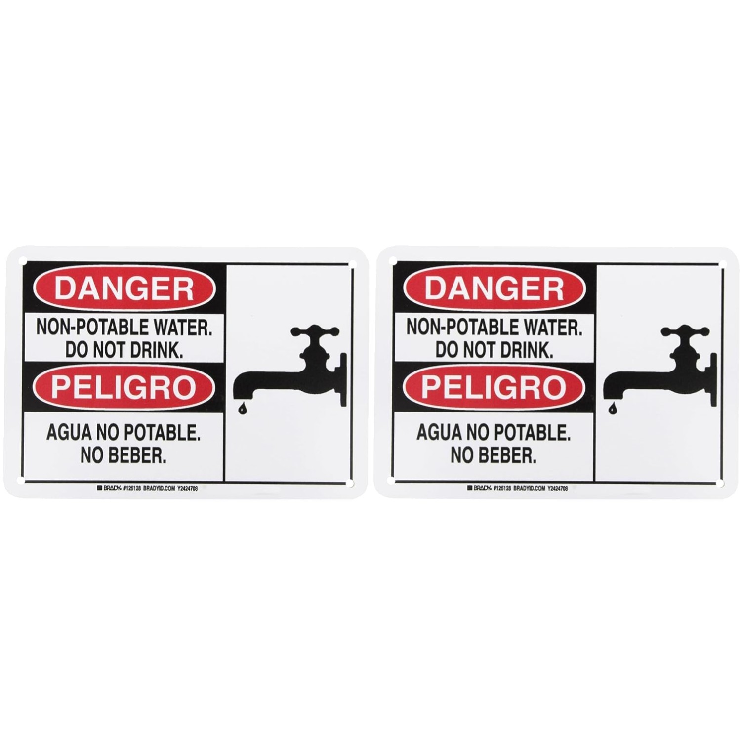 Bilingual Drinking Water Warning, 7×10 inches, 2-Pack