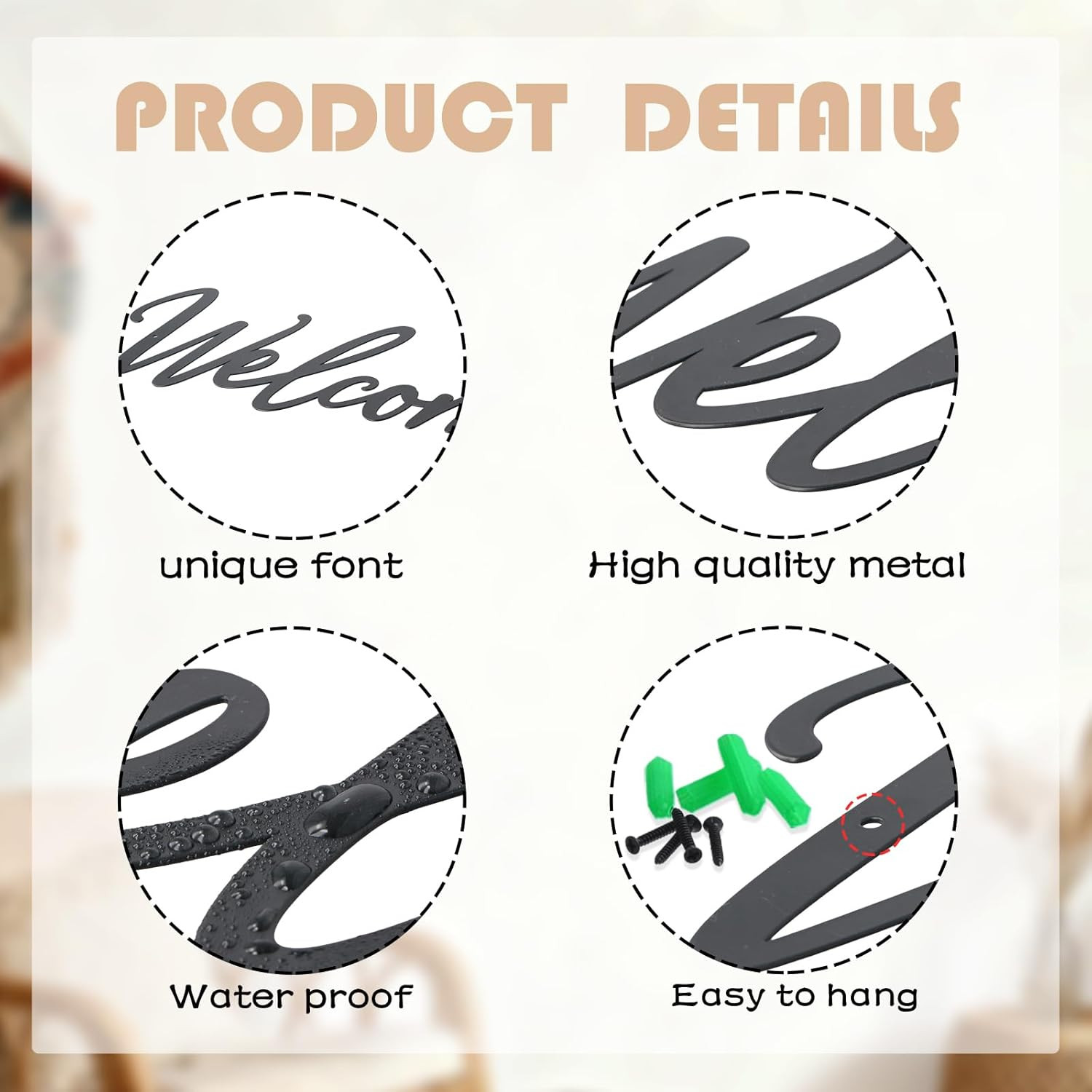 Welcome Metal Sign Wall Decor (Black)