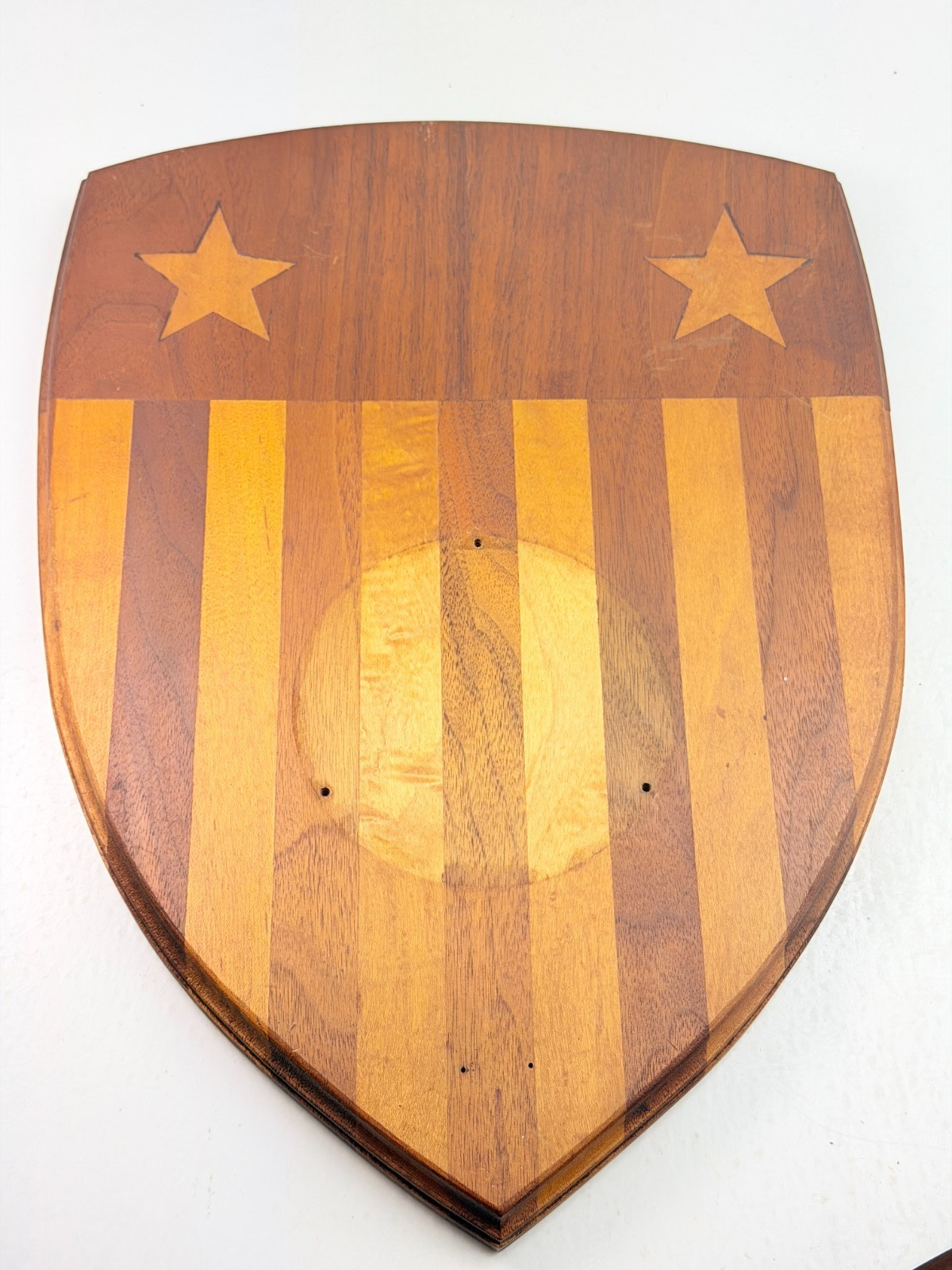 Vintage Handcrafted Multi Wood Patriotic Plaque United States Shield 15″x11″x1″