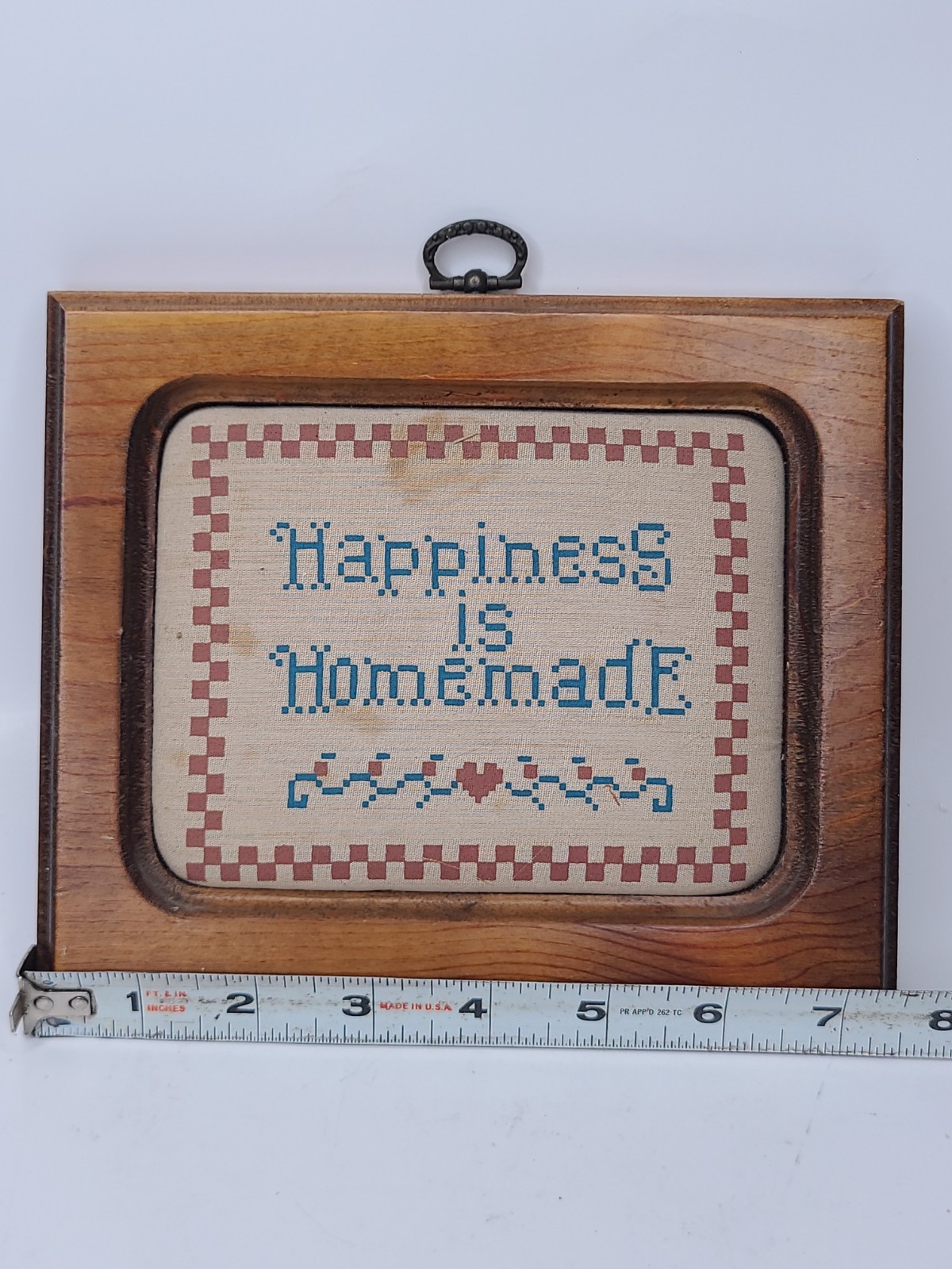 Vintage Framed “Happiness Is Homemade” Printed Fabric Wall Hanging Rustic…