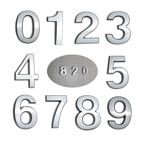 10 Pcs 3D Small Mailbox Numbers(0-9),1.4 Inch Self Adhesive 1.4 inch Silver