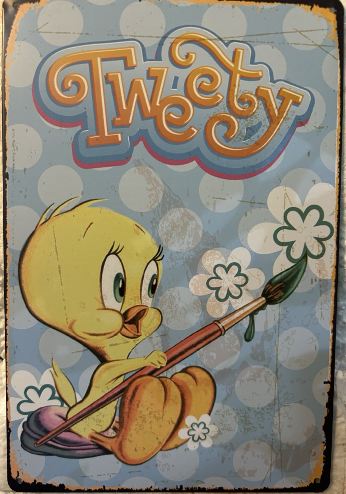 TIN SIGN 8×12 Tweety Bird Canary Painting Flowers Looney Tunes Cartoon Swp6 + B1