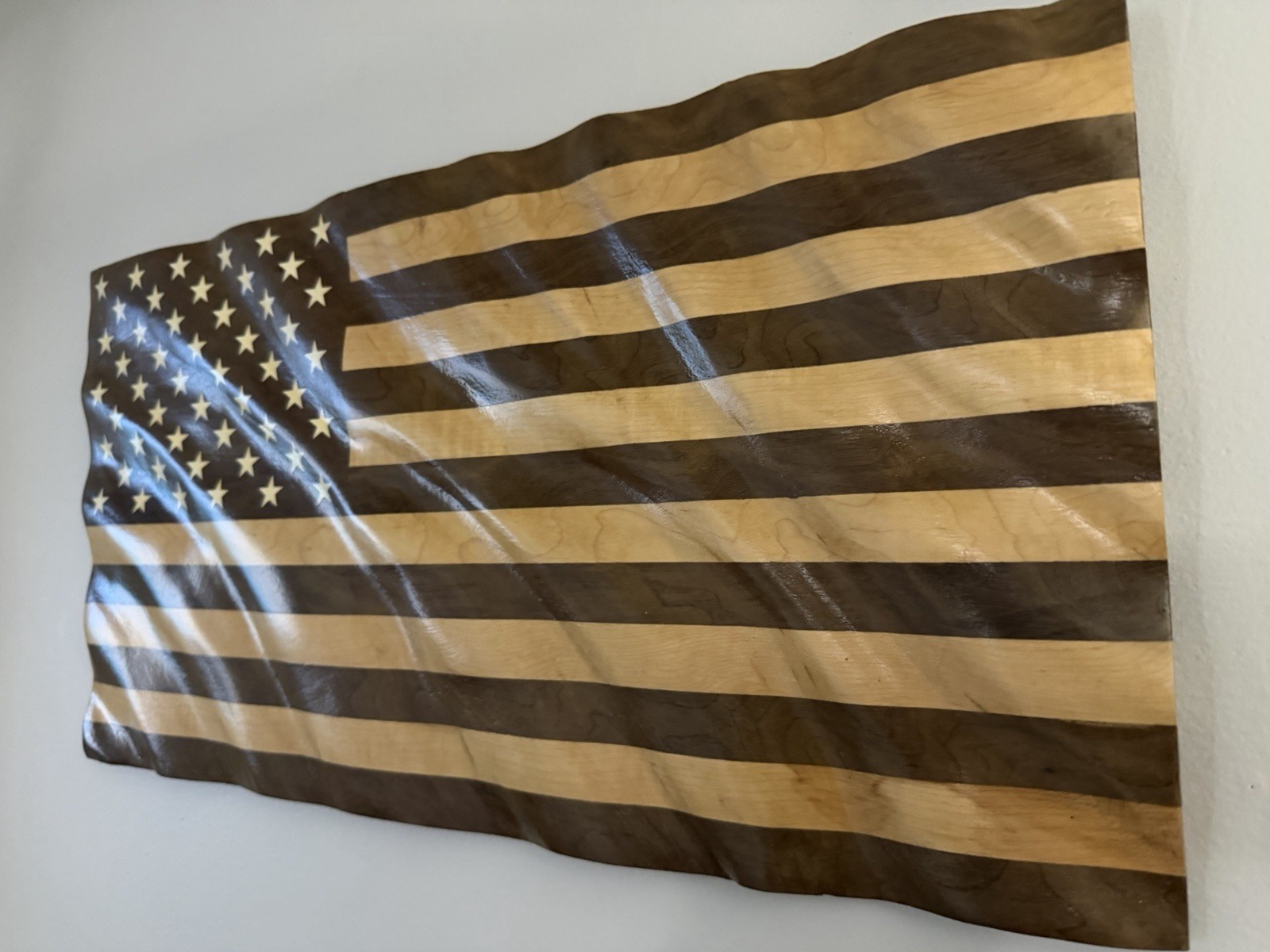 Handmade Walnut & Figured Maple American Flag Wall Art Wavy Wood Flag
