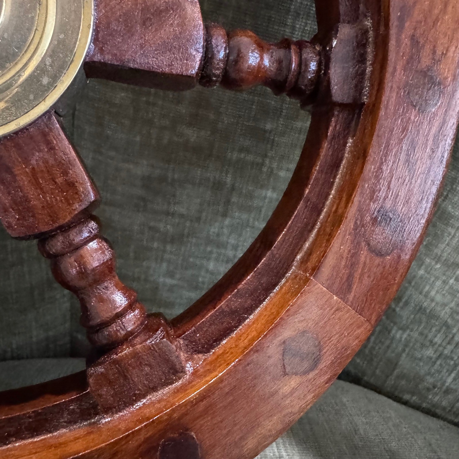 Ships Wheel Brown Wood Brass Nautical Wall Decor Maritime Coastal Vintage