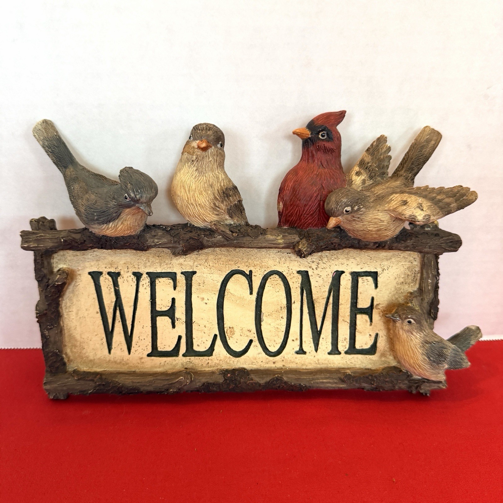 Welcome Sign With 6 Birds Heavy Synthetic Ceramic Young Co 10”x 6.5”
