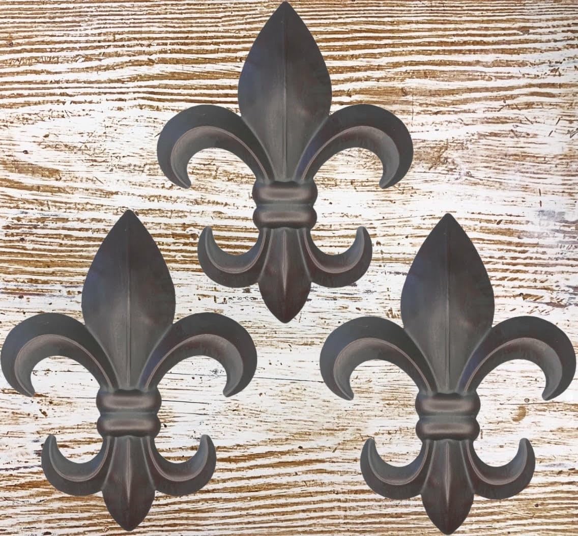 Large 10″ Metal Fleur De Lis Wall Decor Art (3 Pack) – New Orleans Style Fren…
