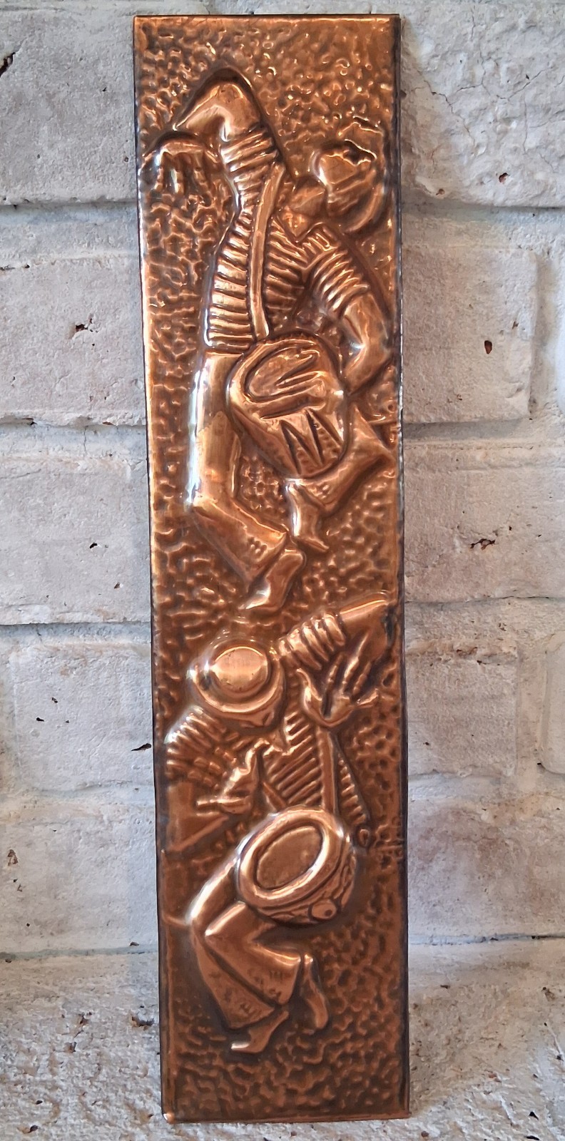 Vintage MCM Hammered Copper Wall Plaques Set 5 Brutalist Tropical Folk Art