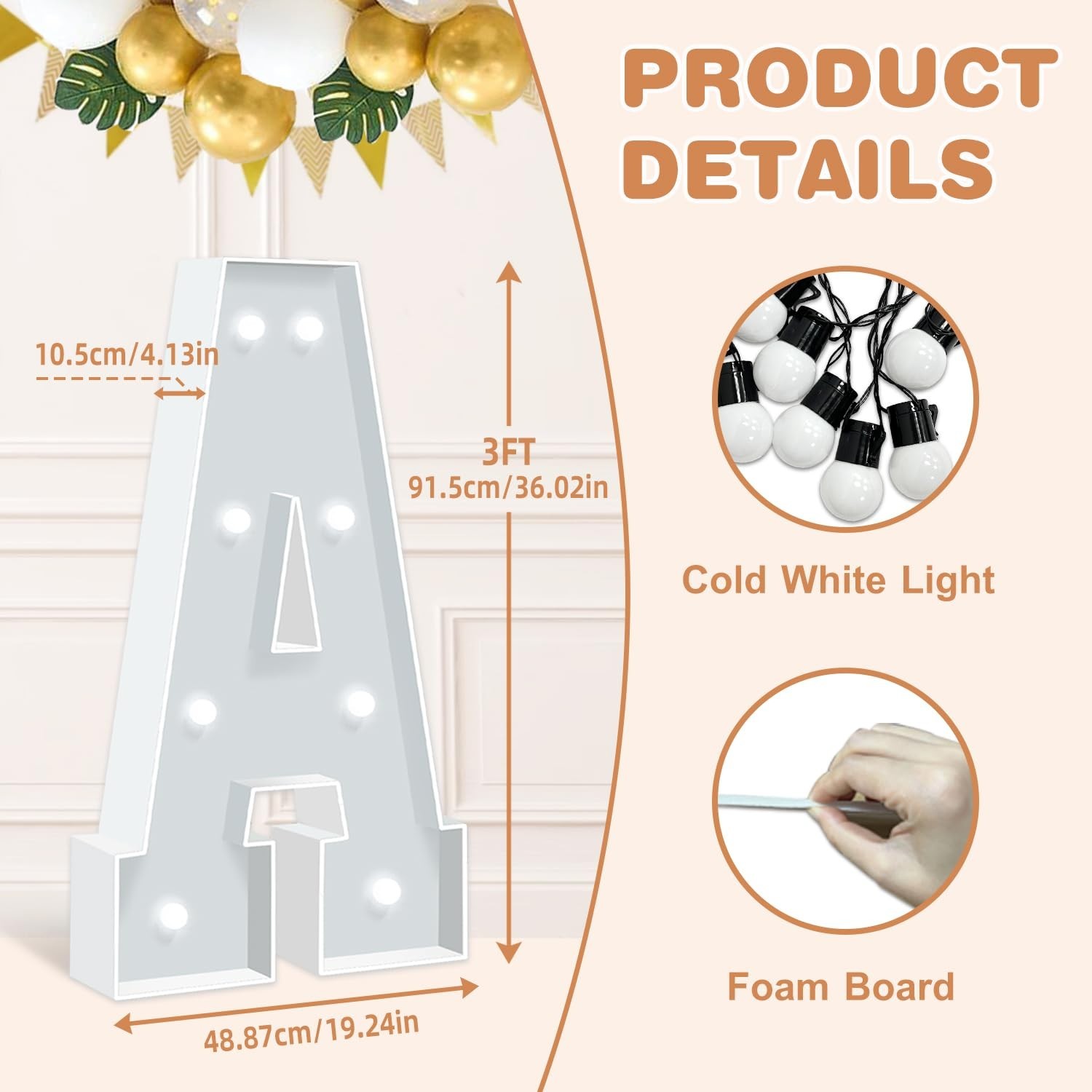 Large 3FT Light Up Letter A – Marry Me Sign, Baby Shower & Wedding Decor, Foam B