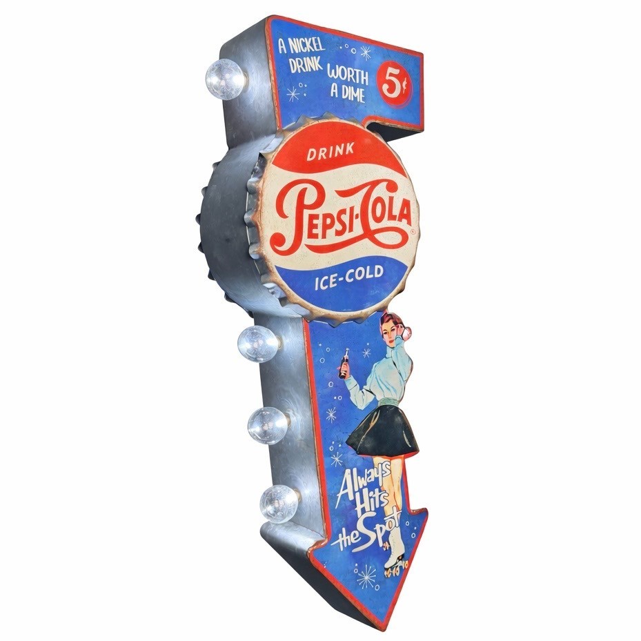 Pepsi-Cola Double-Sided Retro Vintage LED Marquee Sign 25.5″ Metal Arrow Decor