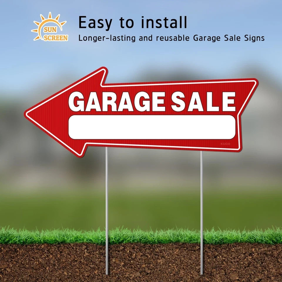 7 PC Garage Sale Signs with Stakes, 17″ X 6″, Double-Sided Garage Sale Arrows Ya