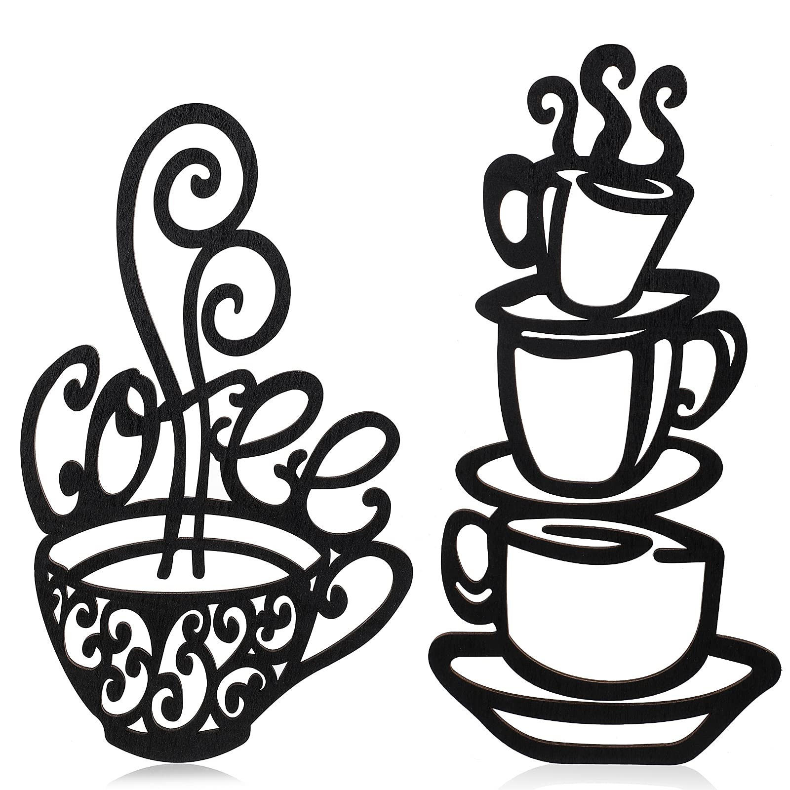 Jetec 2 Pieces Coffee Wall Decor Black Cup Silhouette Kitchen Wall Art Decor Cof