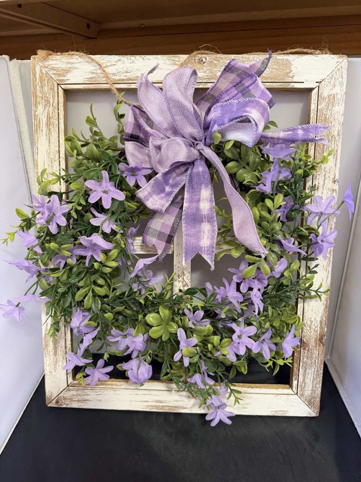 Lavender Wreath Window Frame Farmhouse Wall Decor Rustic 16×13