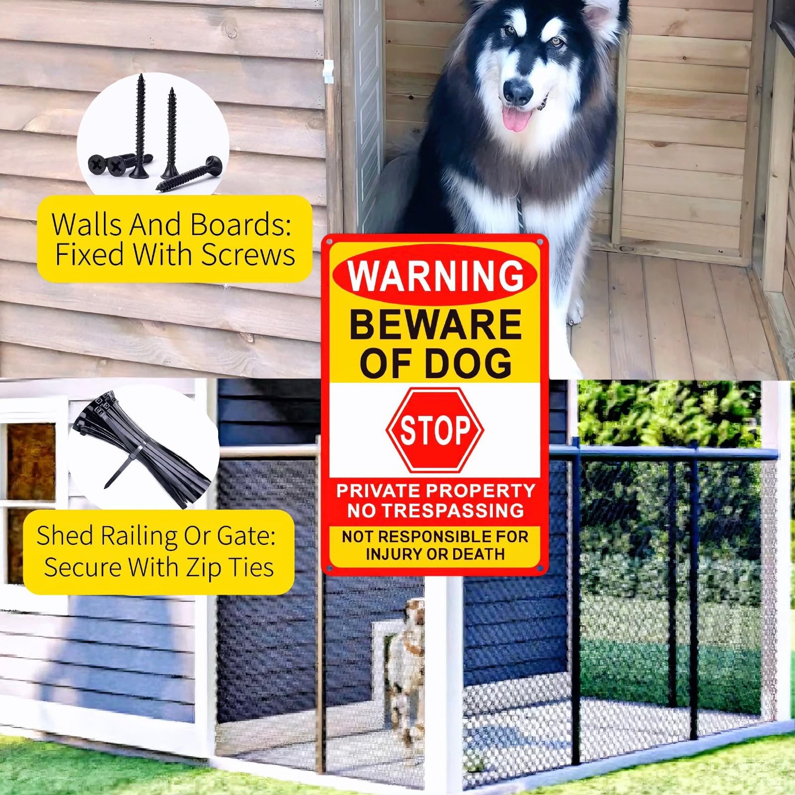 3 Pack Beware of Dog Sign, 8X12 Inches, Aluminum Metal, No Trespassing Sign