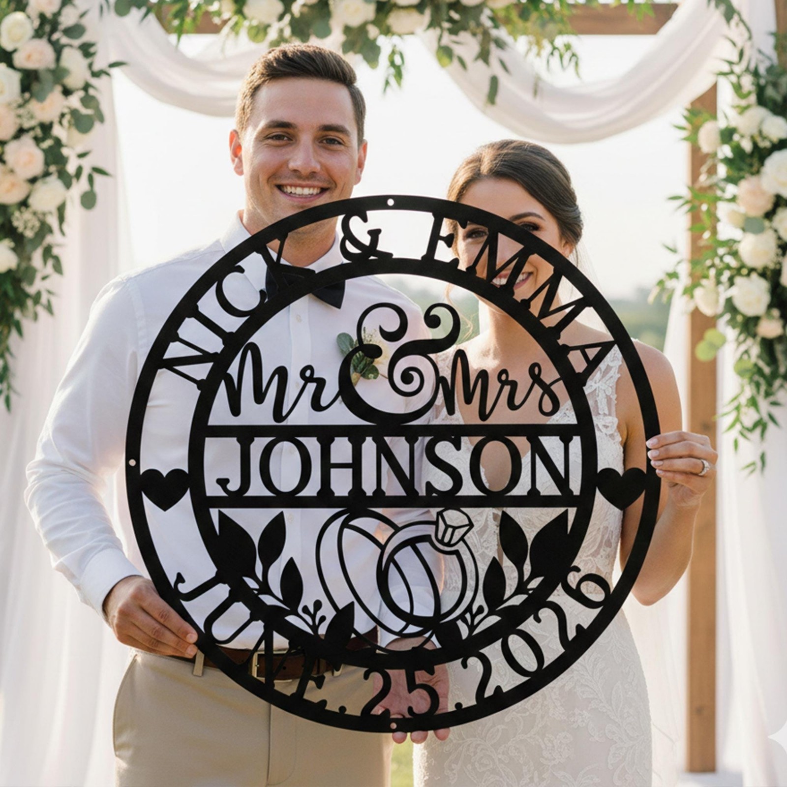 Personalized Mr and Mrs Metal Sign, Custom Wedding Gift Wall Decor