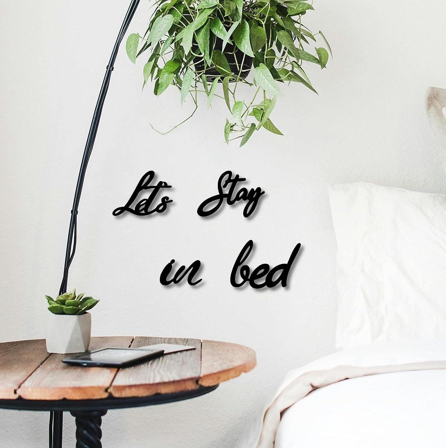 Lets Stay in Bed Wooden Sign, above Bed Wall Decor Master Bedroom Art | Cozy Gue