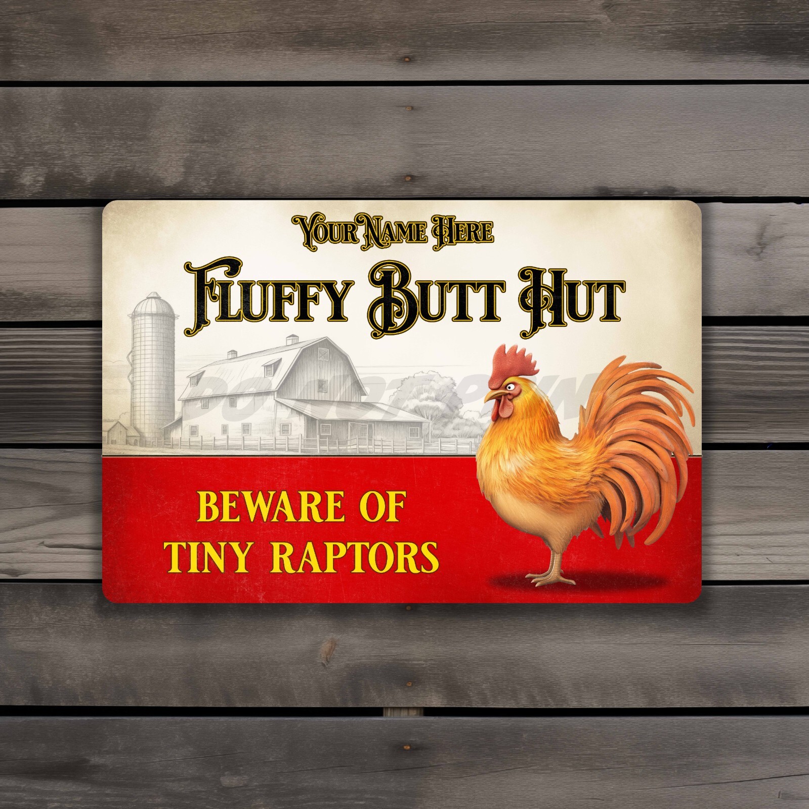 Farm Fresh Butt Nuggets Personalized Fluffy Butt Hut Rooster Metal SIGN or DECAL