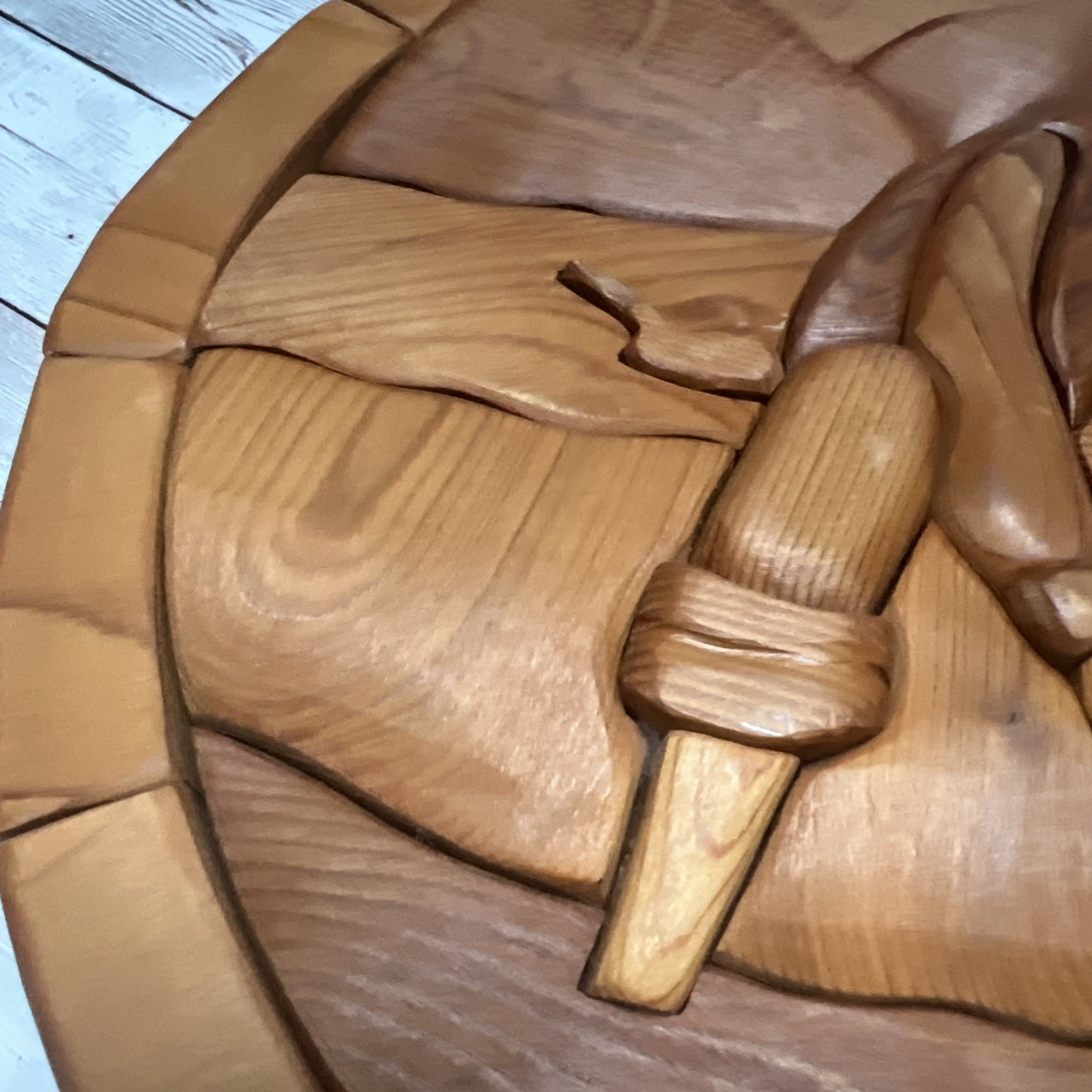 Handcrafted Intarsia Wood Art Round 14” Gold Mining Cabin Decor Made In Canada