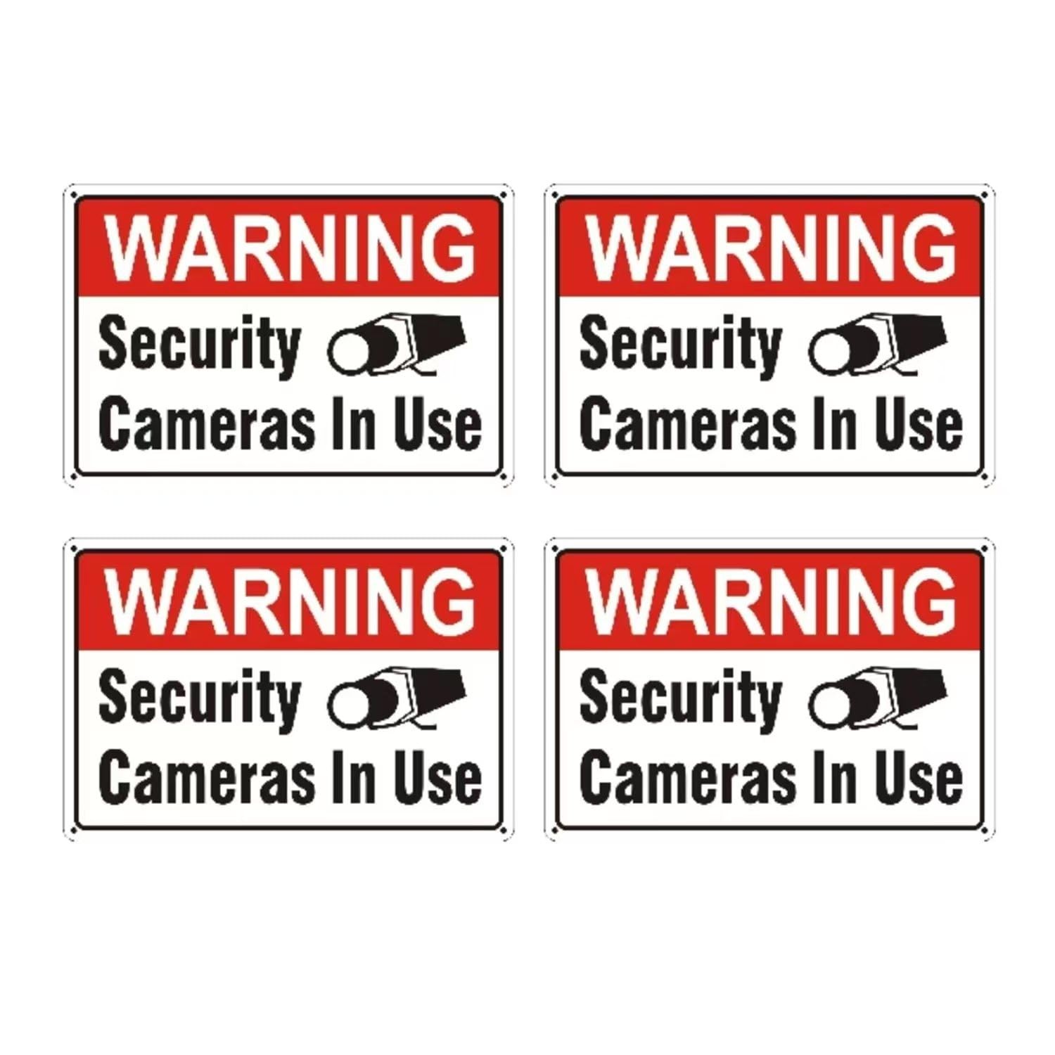 4 Pack Warning Security Cameras in Use Sign, Small Signage, red and white