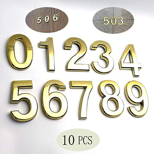 10 Pcs 3D Self Adhesive House Numbers(0-9),1.4 Inch Mailbox 1.4 inch（0-9） Gold