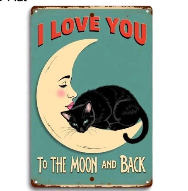 I Love You To The Moon Black Cat Crescent Moon Vintage Metal Wall Sign 8×12