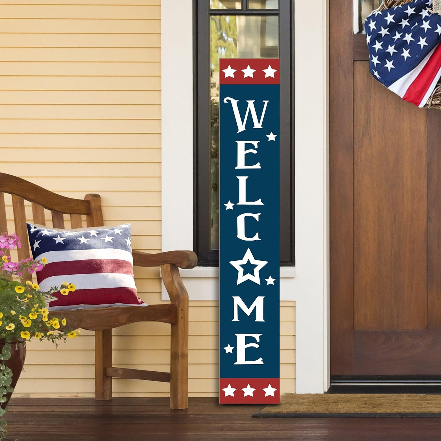 Patriotic Wooden Porch Sign 47″ 4Th of July Independence Day Large Welcome Sign