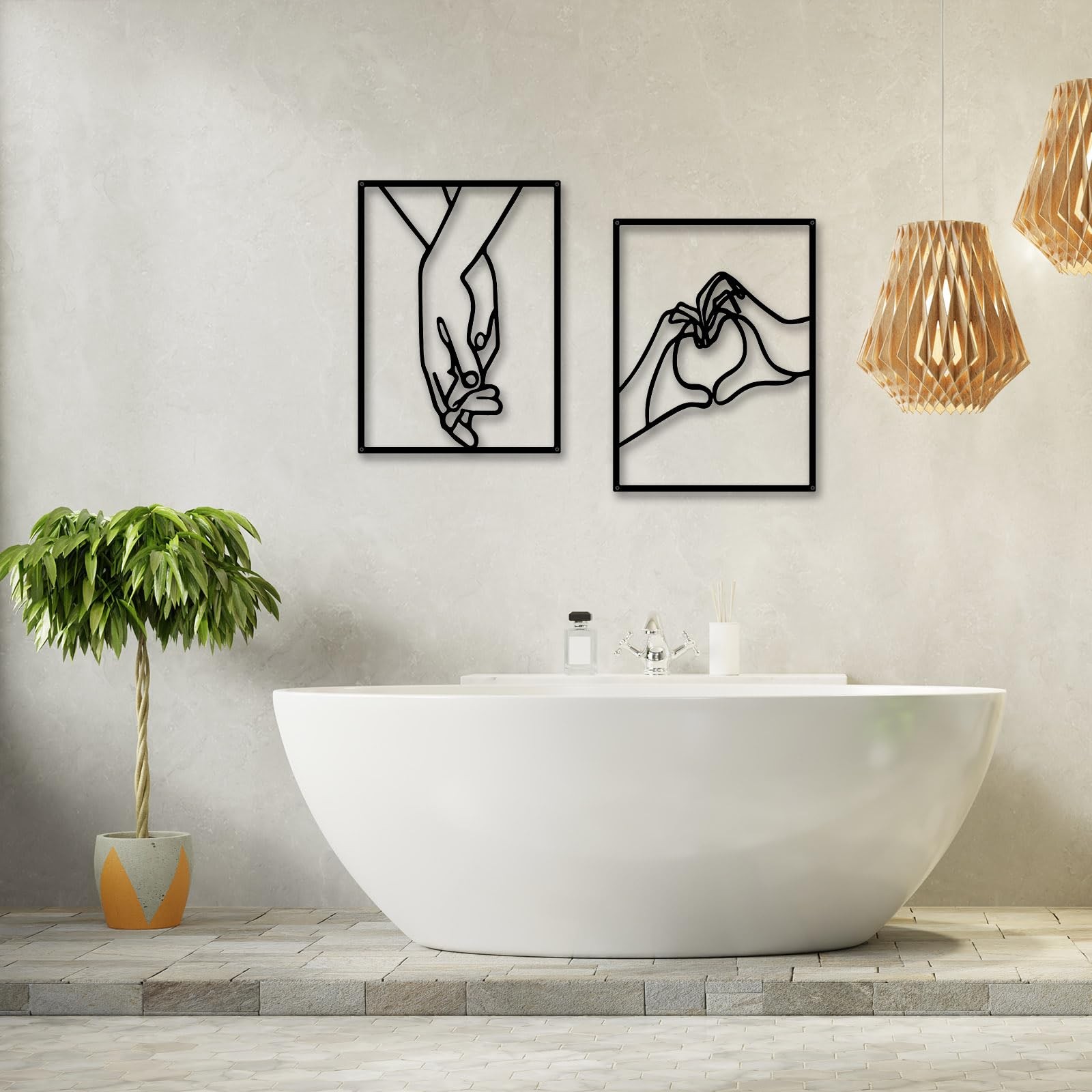 3 PCS Minimalist Heart Hands Black Metal Wall Decor Abstract Line Art Art
