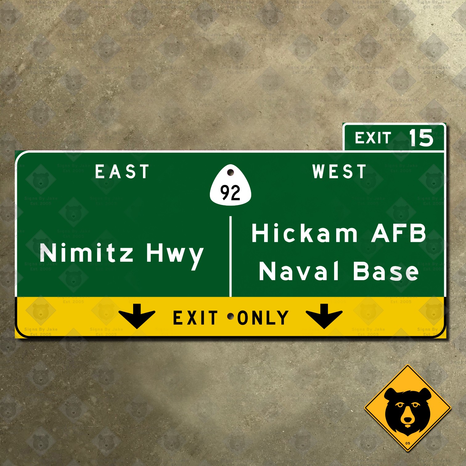 Hawaii Interstate H1 Exit 15 Nimitz Highway Hickam Naval Base road sign 24×12