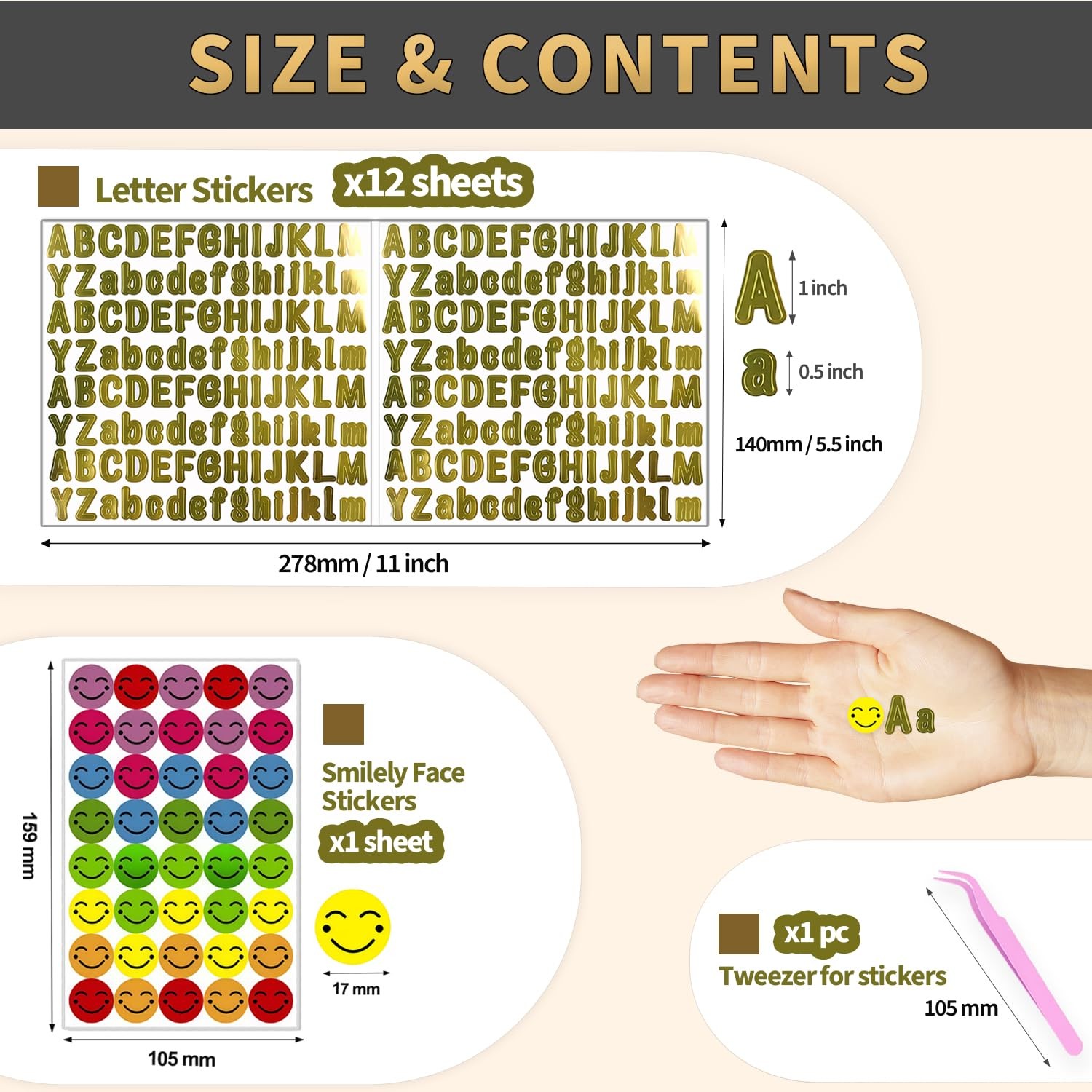 Keeshibao 2500 PCS Small Gold Letter Stickers, 1/2 Inch Vinyl Alphabet Sticke…
