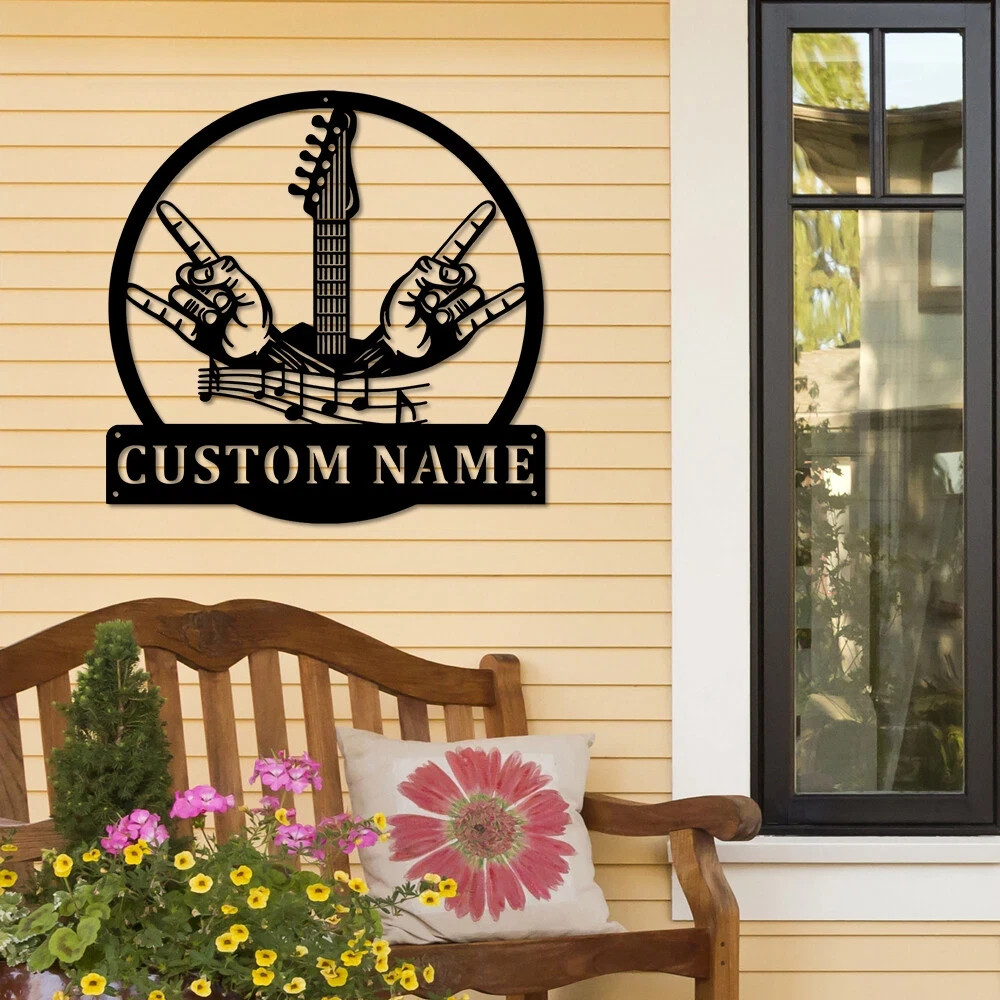 Personalized Rock And Roll Metal Sign Custom Name Monogram Music Wall Art Decor
