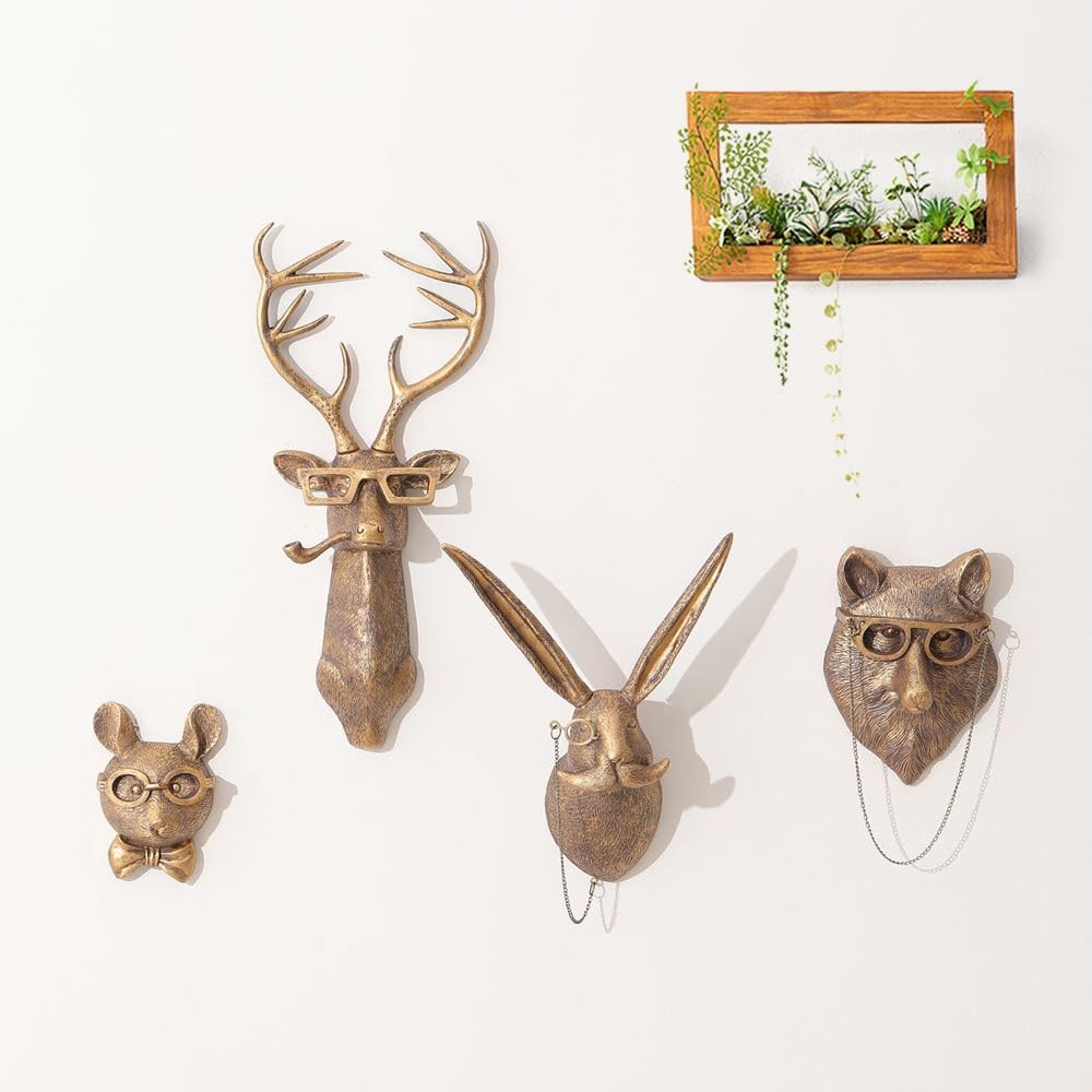 Resin Rabbit Head Wall Mount Decor Animal Sculpture Art Deco Wall Hanging