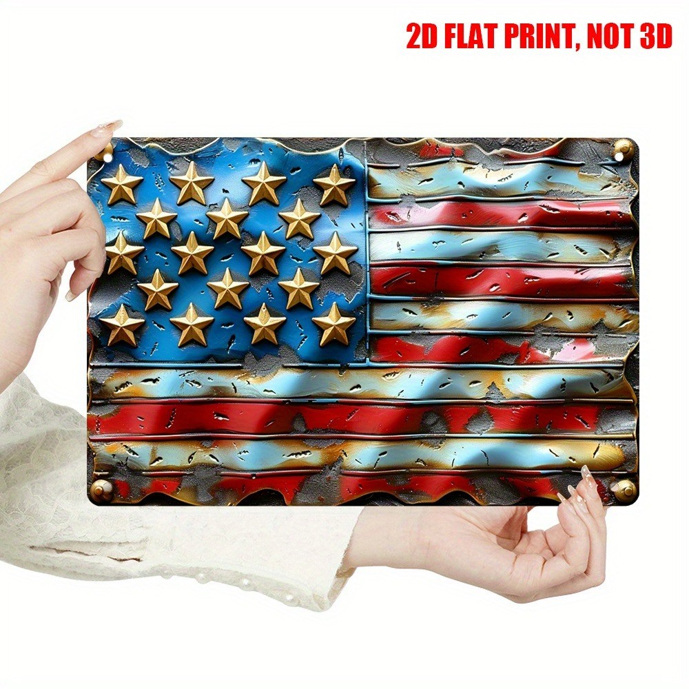Tin Signs Vintage American Flag Metal Patriotic Sign Wall Art Decor USA July 4th