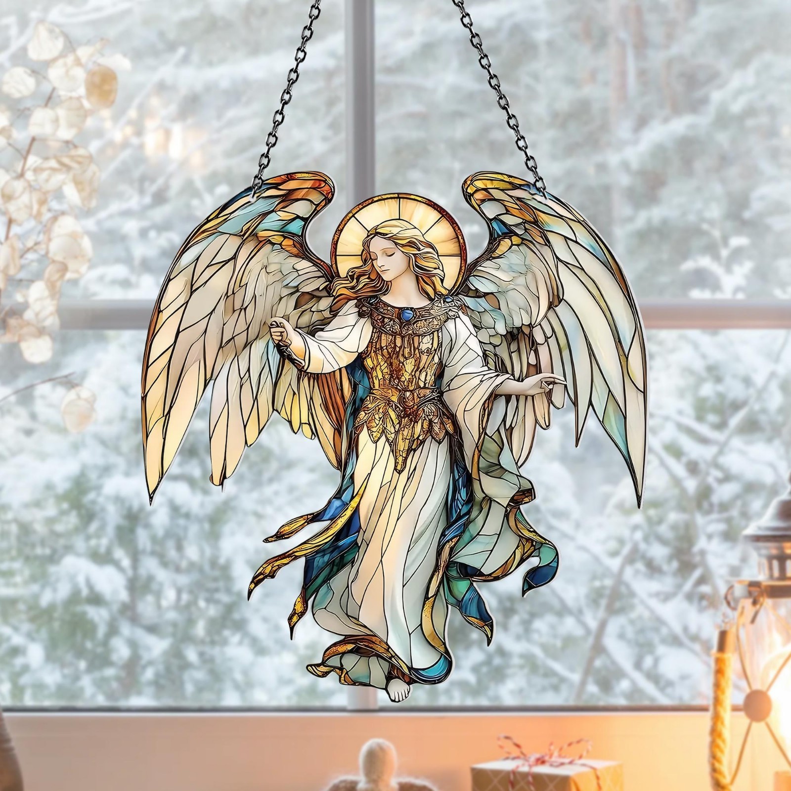 Gorgeous Angel with Golden Wings Window Hanging,Heaven Acrylic Window Hanging