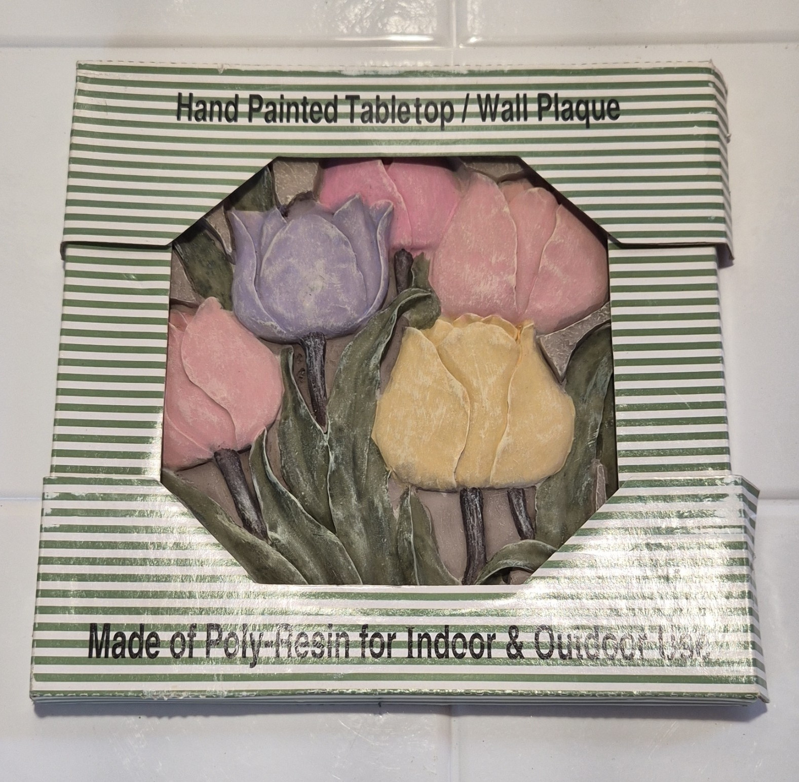 Vintage Hand Painted Tulip Tabletop Wall Plaque Poly-Resin Flower Decor