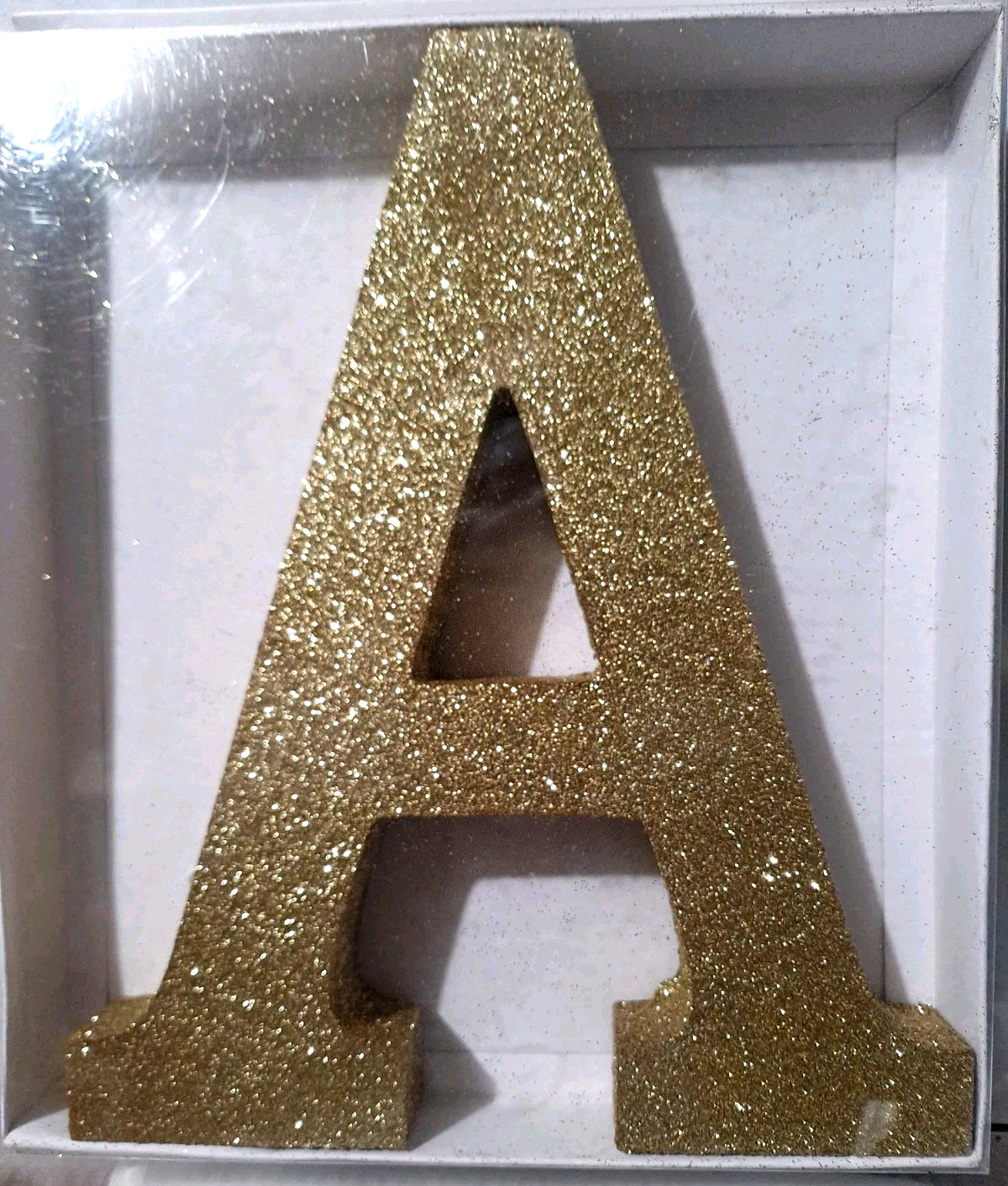 Gold Glitter Monogram “A” Letter Hanging Wood Plaque Decoration 9 X 6 X 2