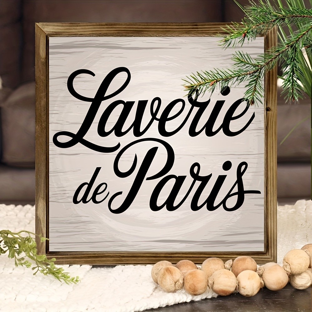 Farmhouse Style Paris Laundry Wood Framed Art Sign Vintage French Decor for Home