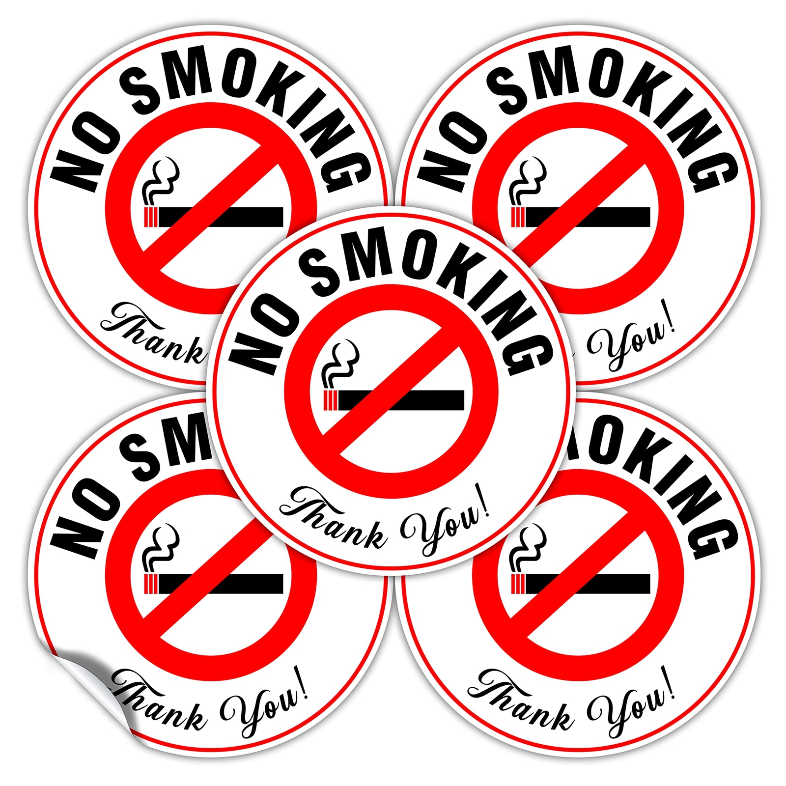 (Set of 5) No Smoking Sign Sticker – 4.5″ Circle – Durable Self Adhesive 4 Mi…