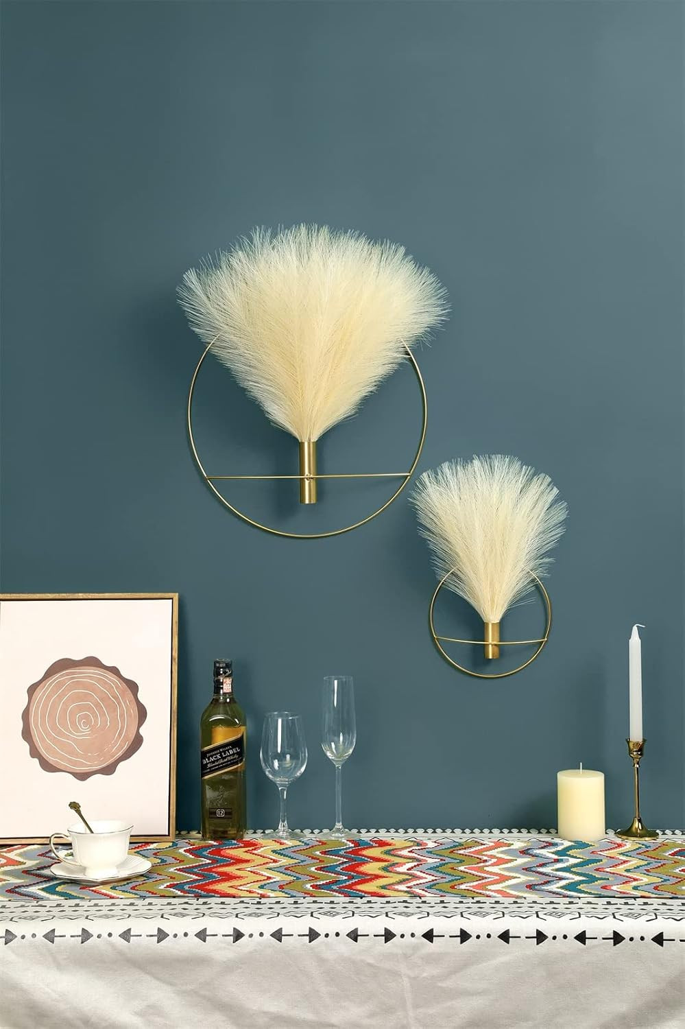 Boho Wall Decor, Wall-Mounted Metal Art, Hanging Artificial Pampas Display, Livi