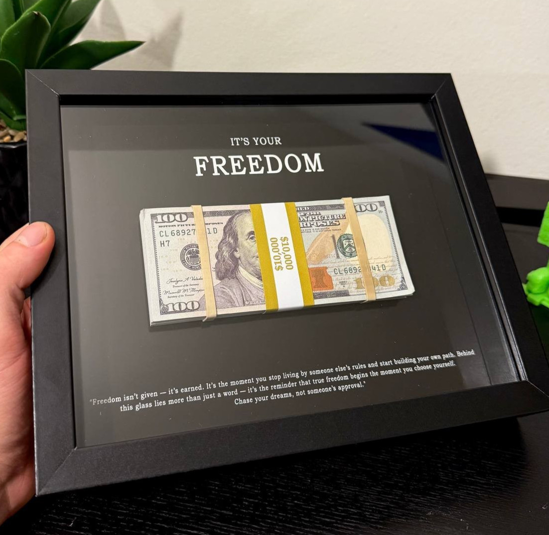Motivational Money Frame – $10,000 Framed Cash, Office Decor and Business Gift